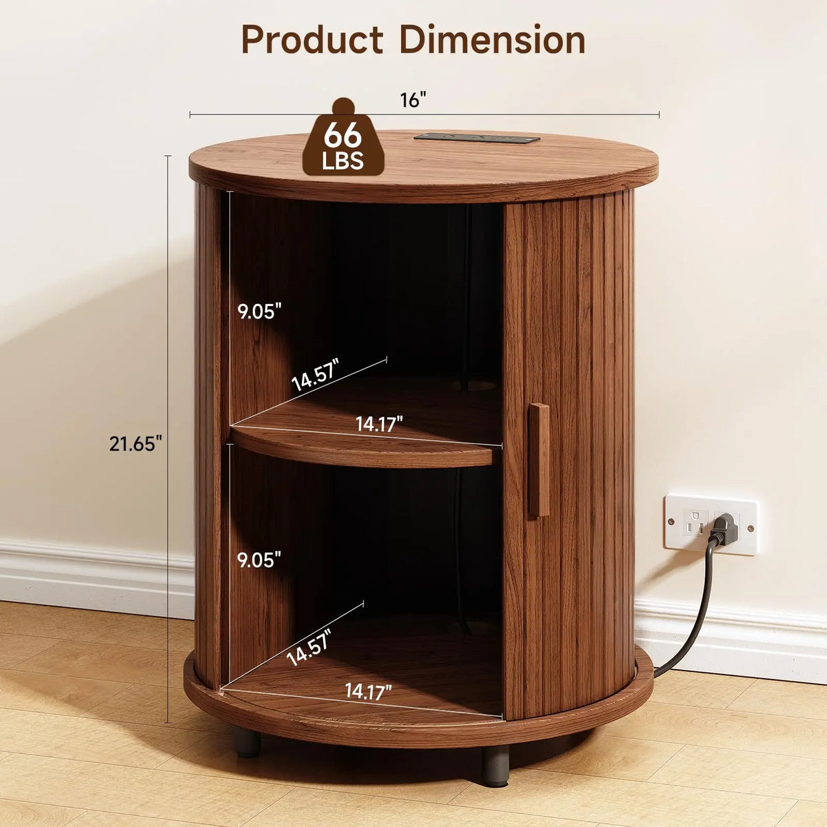 ONBRILL Fluted Round End Table With Storage For Bedroom malembe
