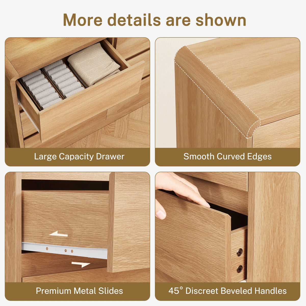 Modern Nine Drawer Wooden Bedroom Dresser With Curved Profile Design