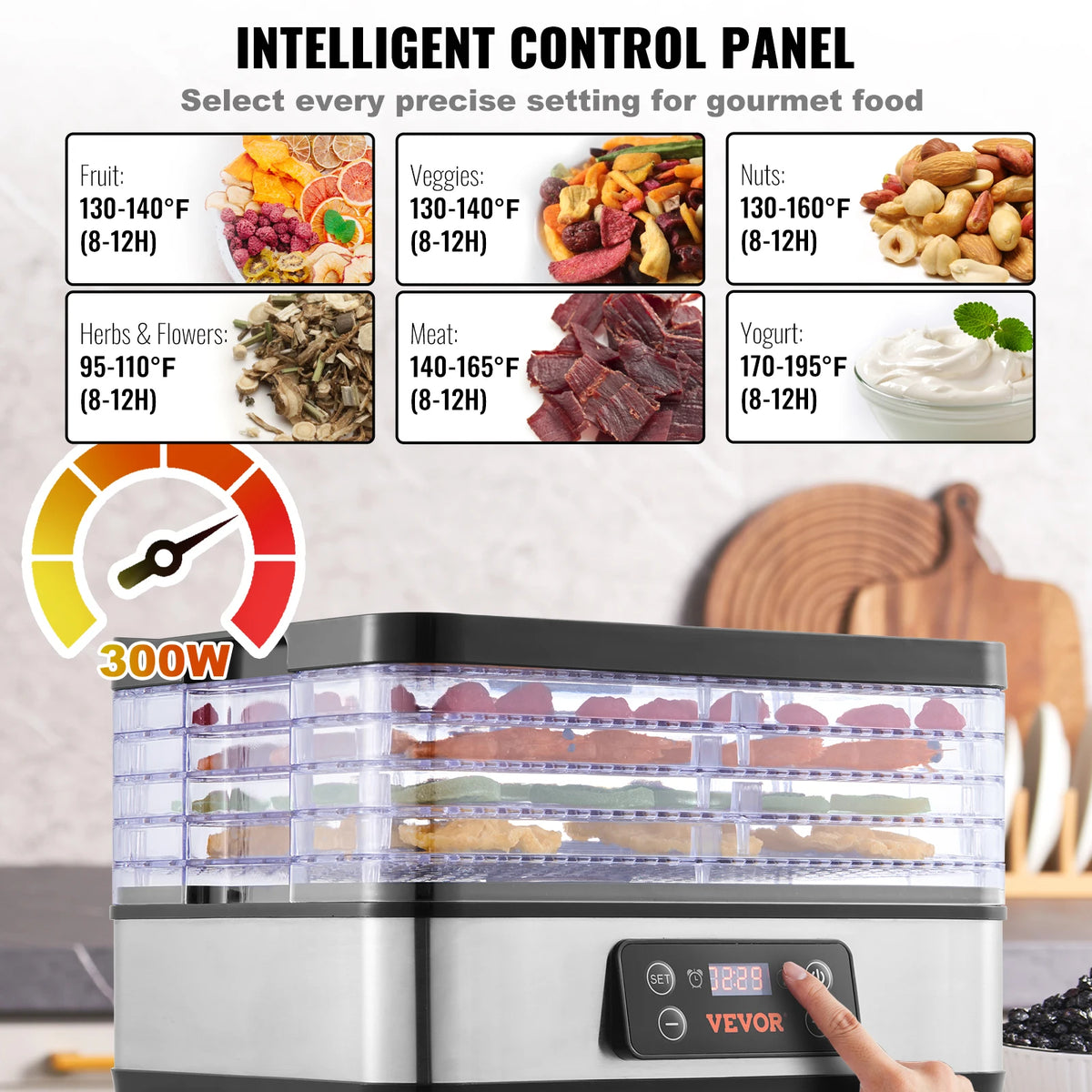VEVOR 5 Tray Stainless Steel Food Dehydrator With Digital Controls