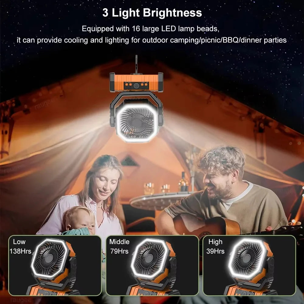 Rechargeable Camping Fan With LED Lantern And Remote Control for Outdoor Use