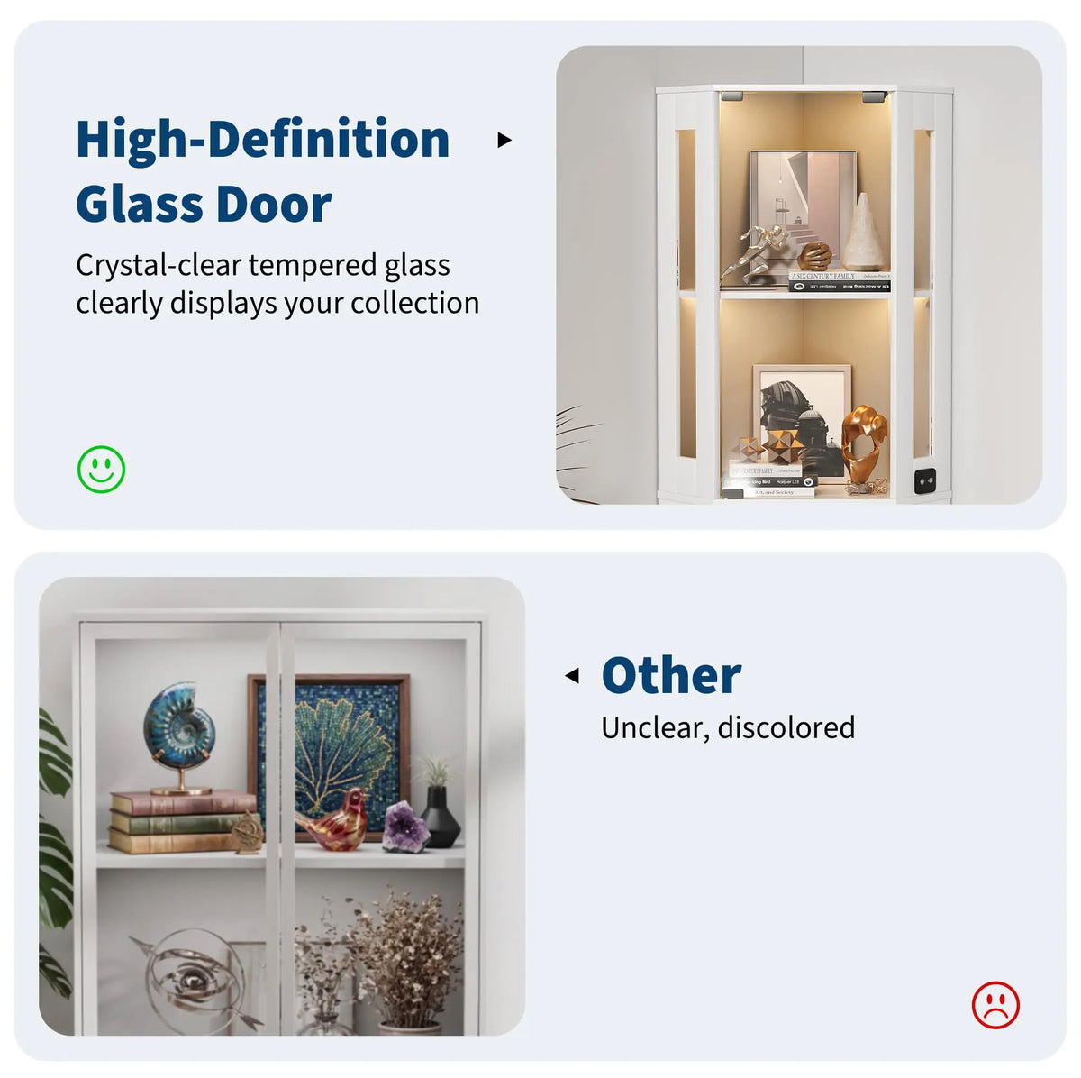 HiMISS Lighted Glass Corner Display Cabinet With Shelves