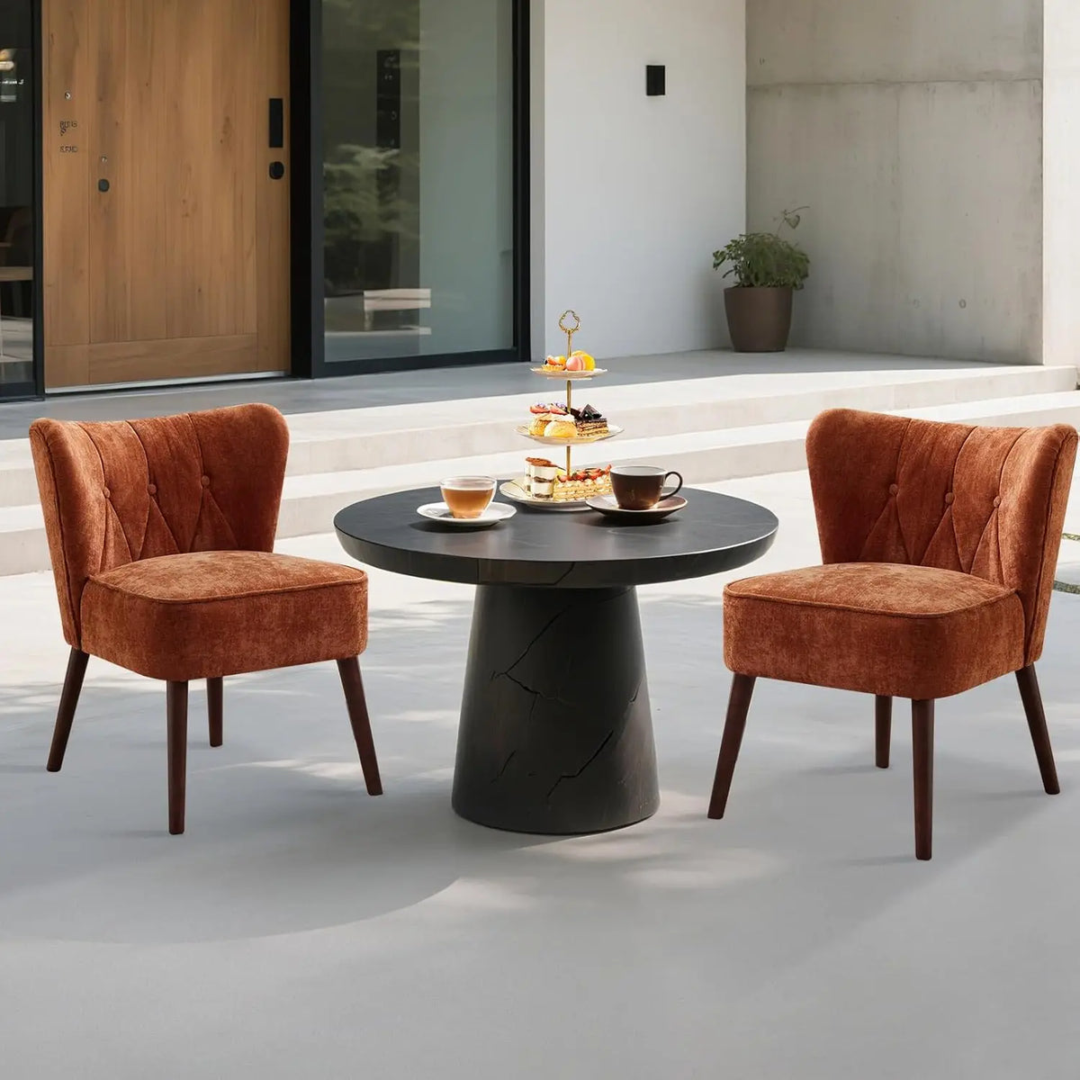 Office Reception Room Chair Mid-Century Modern Armless Tufted Fabric Accent Chair, Ergonomic Upholstered Single Lounge Sofa with Solid Wood Legs for Home Living Room Bedroom, Brown