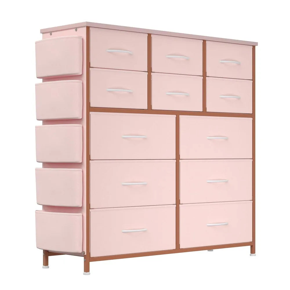ANIXOL 12 Drawer Fabric Dresser With Wood Top Steel Frame