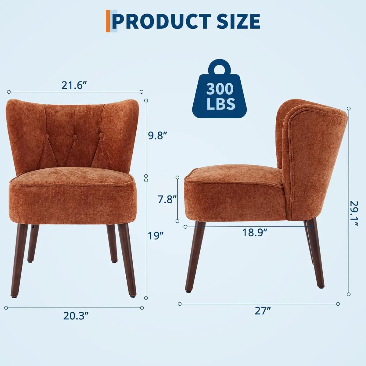 Office Reception Room Chair Mid-Century Modern Armless Tufted Fabric Accent Chair, Ergonomic Upholstered Single Lounge Sofa with Solid Wood Legs for Home Living Room Bedroom, Brown