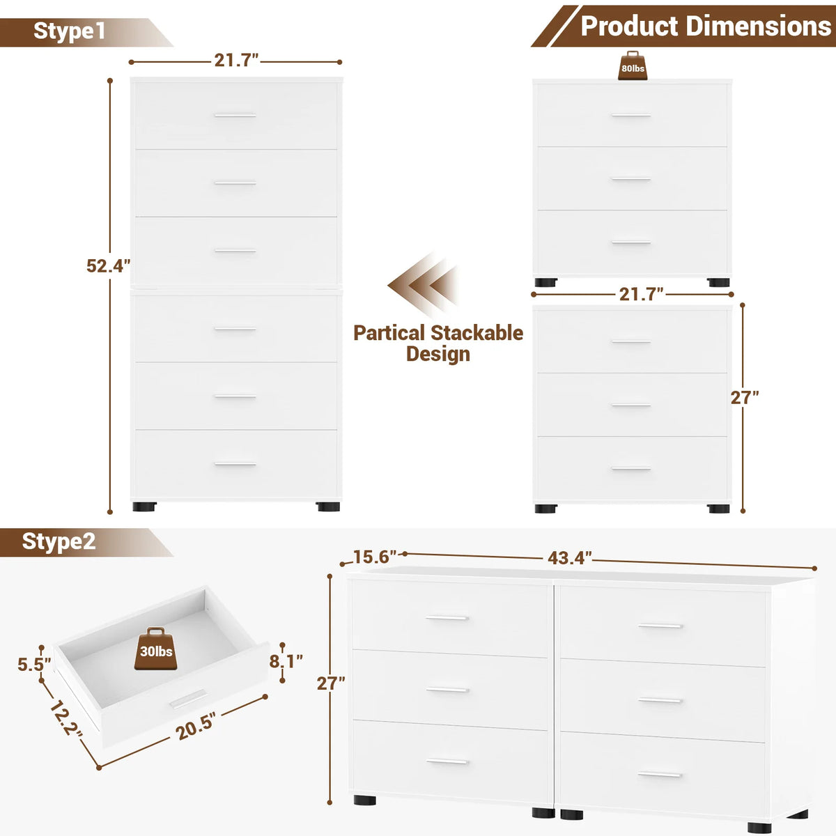 Aheaplus Wooden Drawer Storage Cabinet For Bedroom And Home Organization
