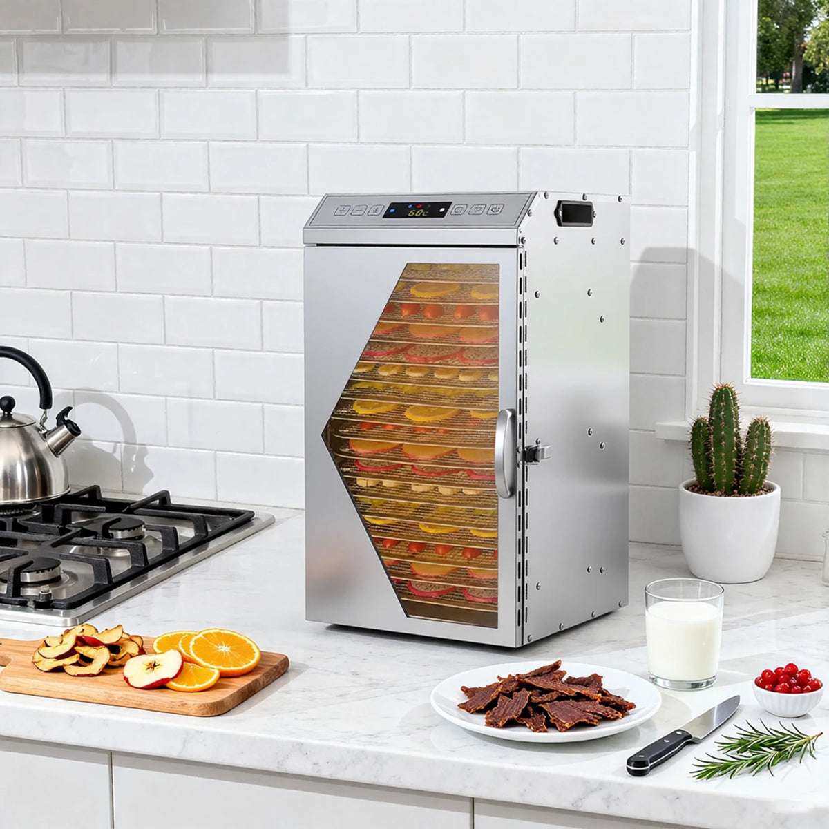Commercial Food Dehydrator With Stainless Steel Interior And Dual Fans