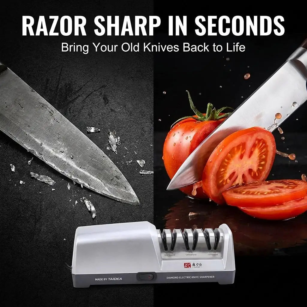 Electric Three Stage Diamond Knife Sharpener With Angle Guide