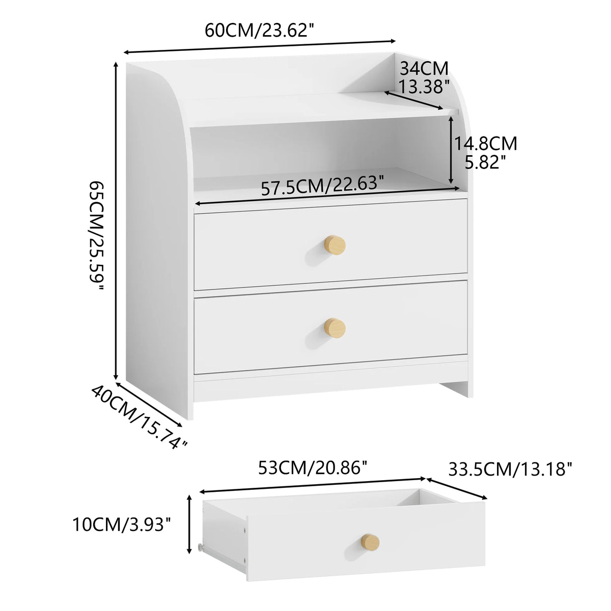 Modern Nightstand With Two Drawers And Open Shelf Storage