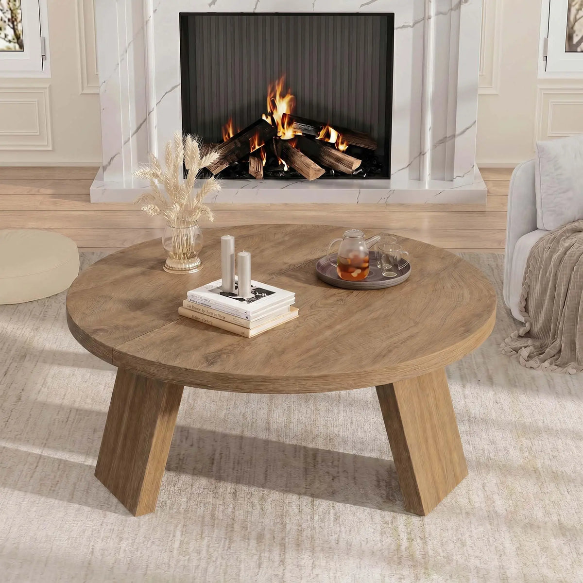 HiMISS Modern Coffee Table With Wood Grain And Angled Legs