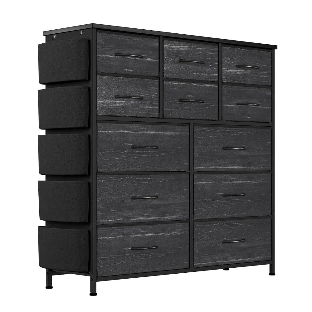 ANIXOL 12 Drawer Fabric Dresser With Wood Top Steel Frame
