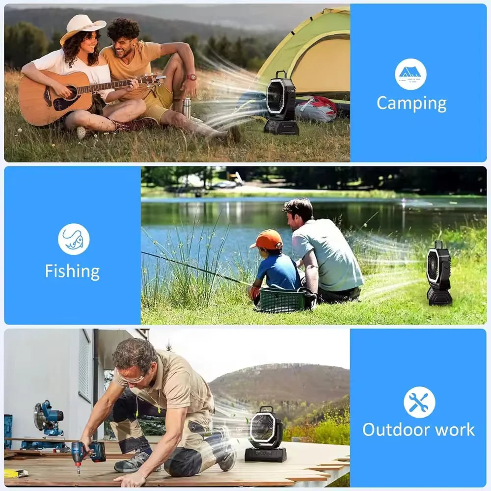 Rechargeable Camping Fan With LED Lantern And Remote Control for Outdoor Use