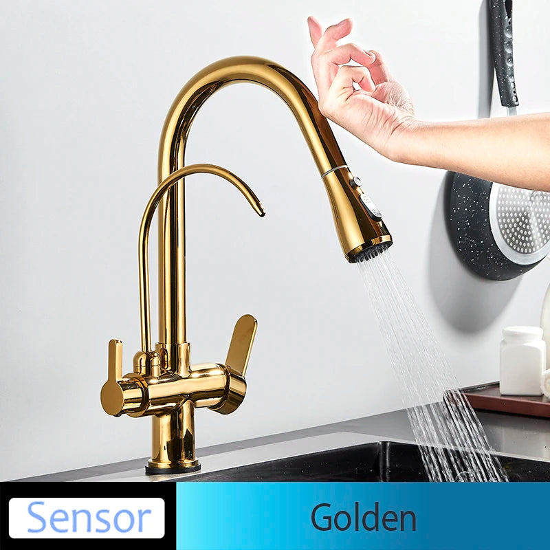 Onyzpily Touch Sensor Pull Out Kitchen Faucet Hot Cold Mixer