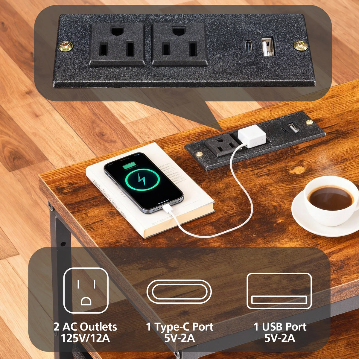 MCQ 3 Fabric Drawers Cabinets with Charging Station LED Light Strip Bedside End Table Storage Nightstand for Home Furniture