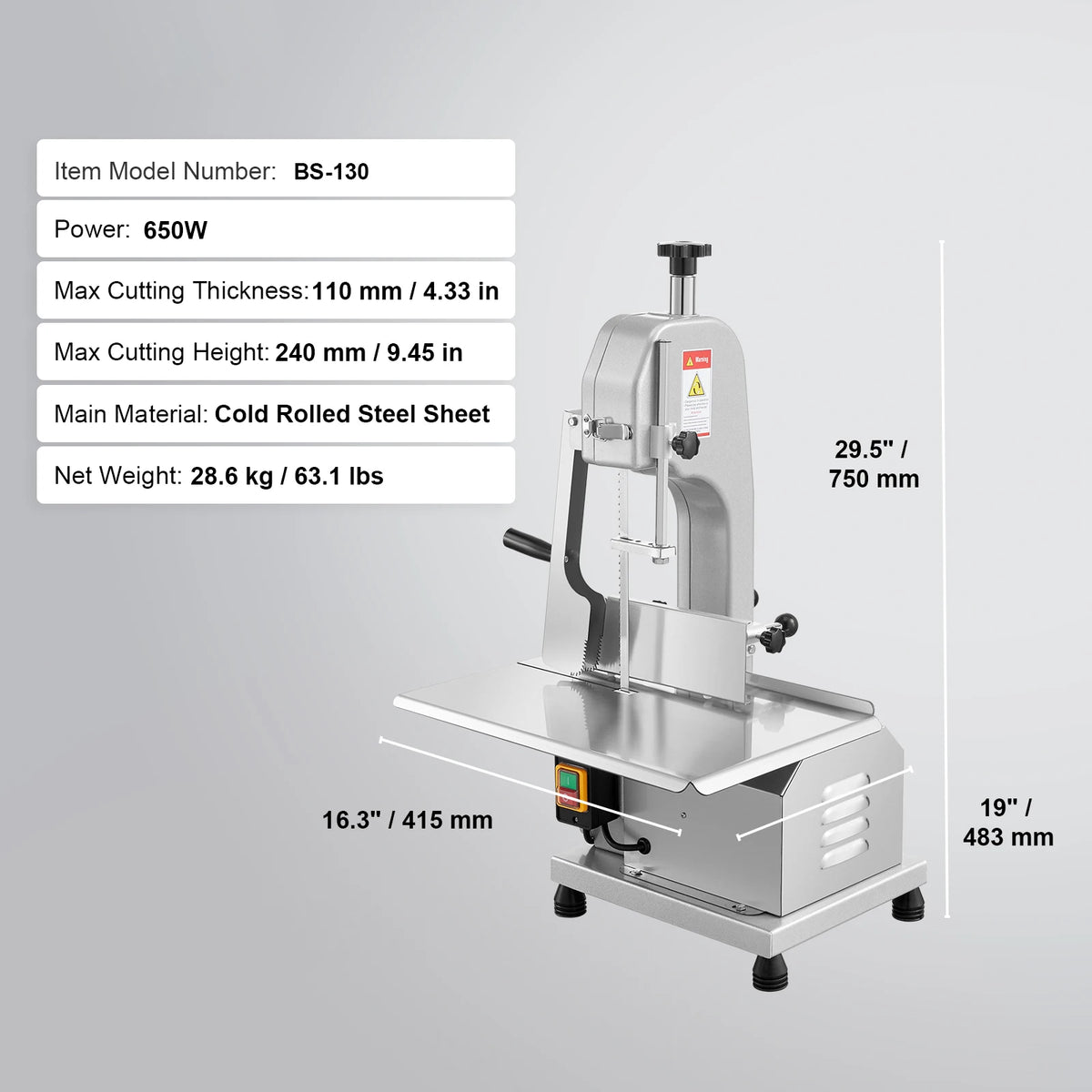 SucceBuy Commercial Electric Meat Bandsaw for Bone and Fish Cutting
