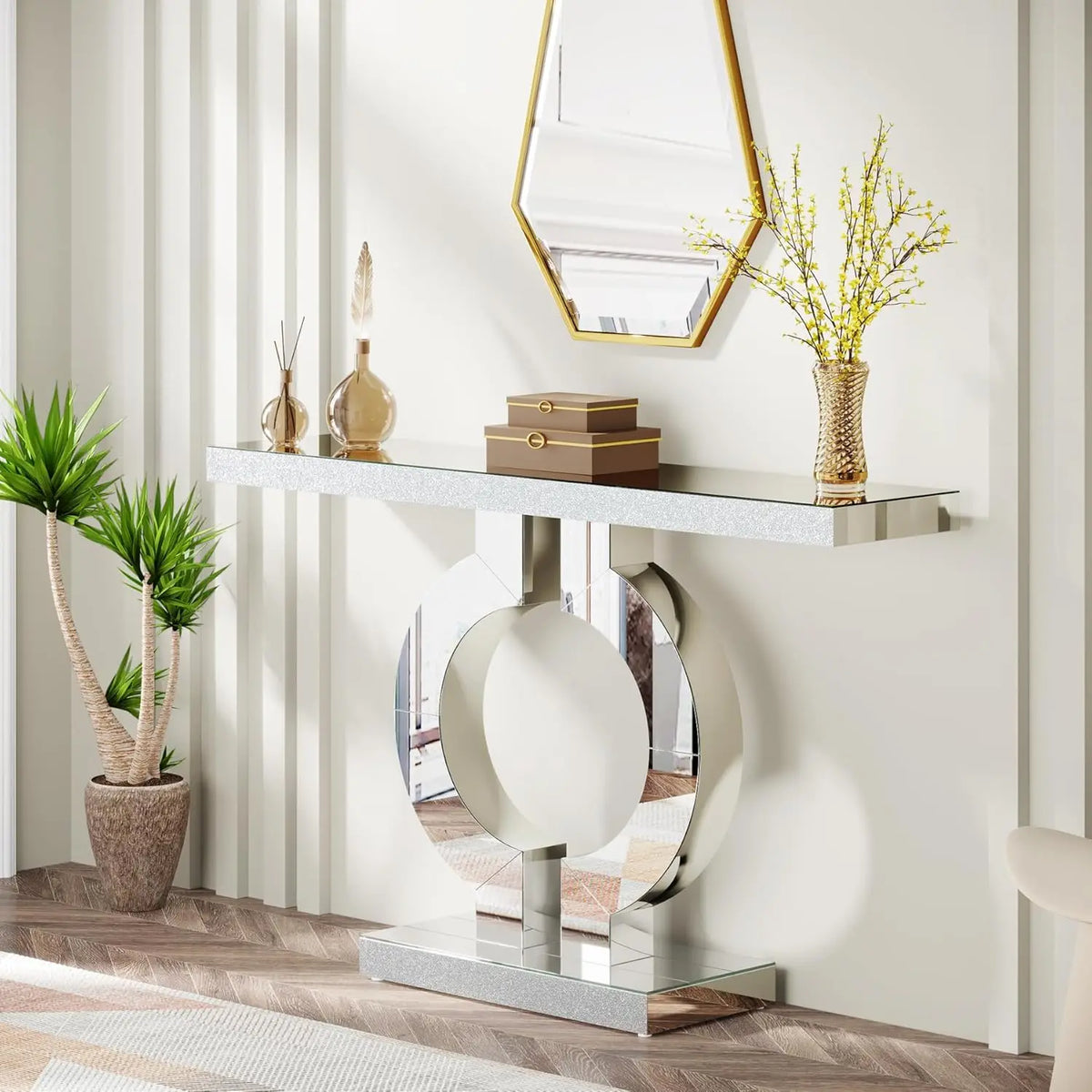 Tribesigns Modern Mirrored Console Table for Entryway and Living Room