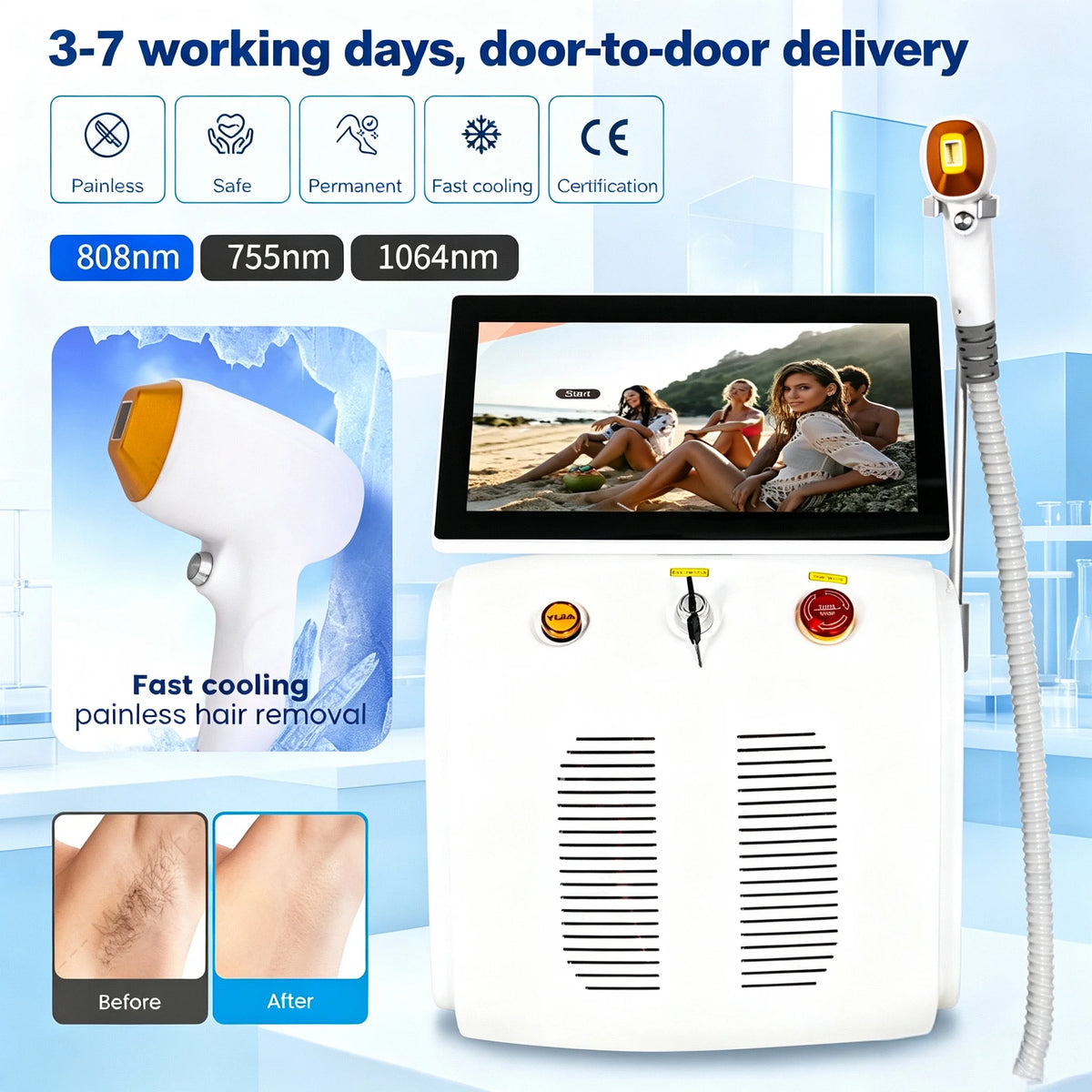 808nm Diode Laser Semiconductor Hair Removal Machine 5000W Ice Cold Permanent Hair Removal Beauty And Hairdressing Equipment CE