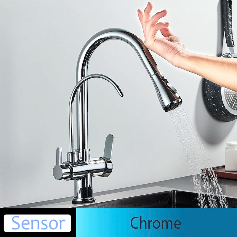 Onyzpily Touch Sensor Pull Out Kitchen Faucet Hot Cold Mixer