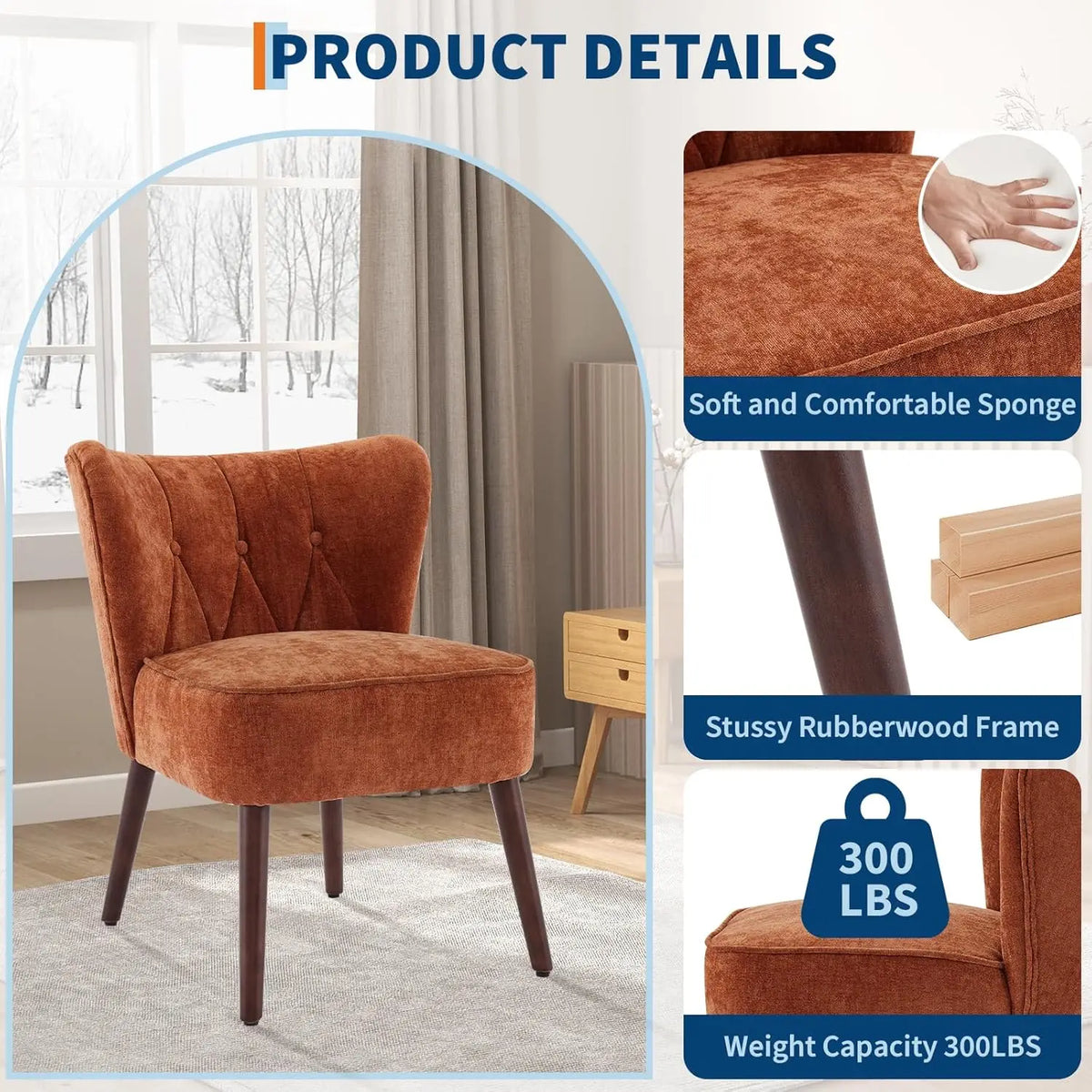 Office Reception Room Chair Mid-Century Modern Armless Tufted Fabric Accent Chair, Ergonomic Upholstered Single Lounge Sofa with Solid Wood Legs for Home Living Room Bedroom, Brown