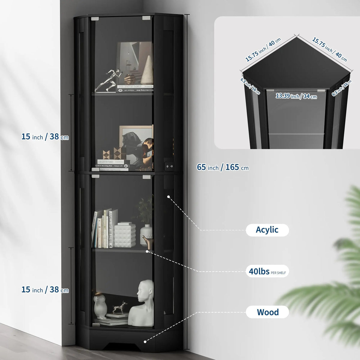 HiMISS Lighted Glass Corner Display Cabinet With Shelves
