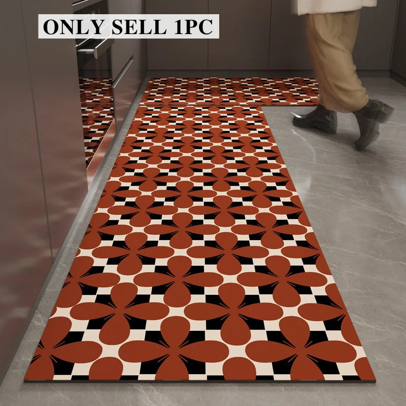 Kitchen Floor Mat PVC Leather Waterproof Non-slip Carpet Retro Style Rug Long Oil-proof Foot Mats Home Decoration Rugs 주방 카펫