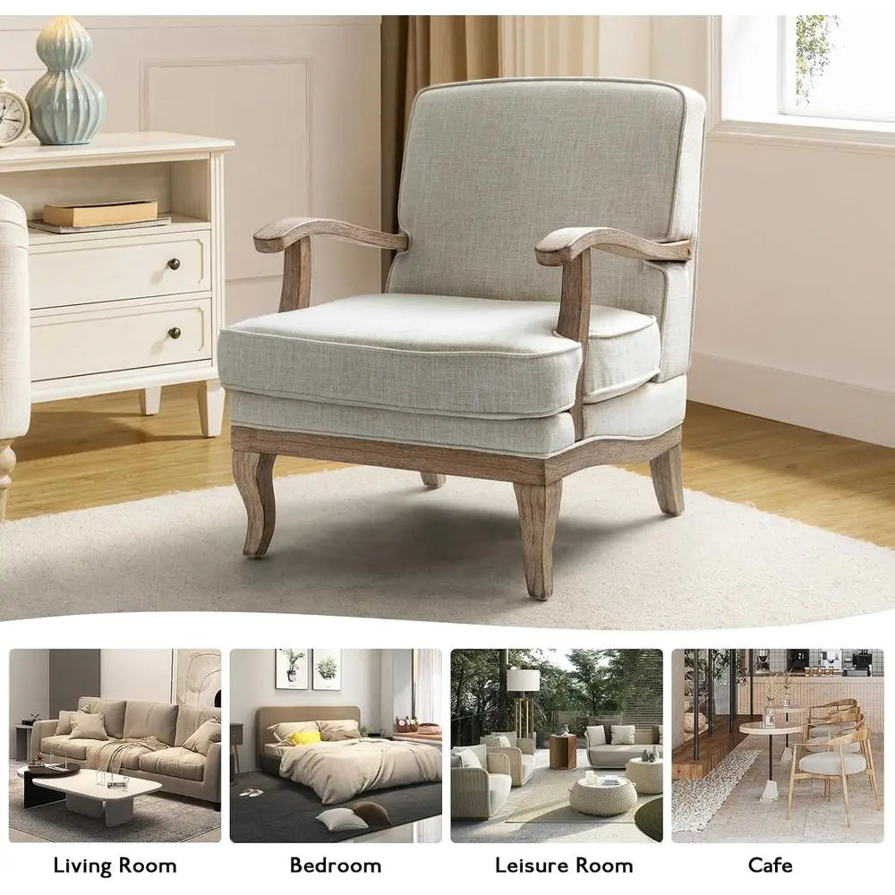 Upholstered Accent Lounge Chair With Striped Back And Wood Legs
