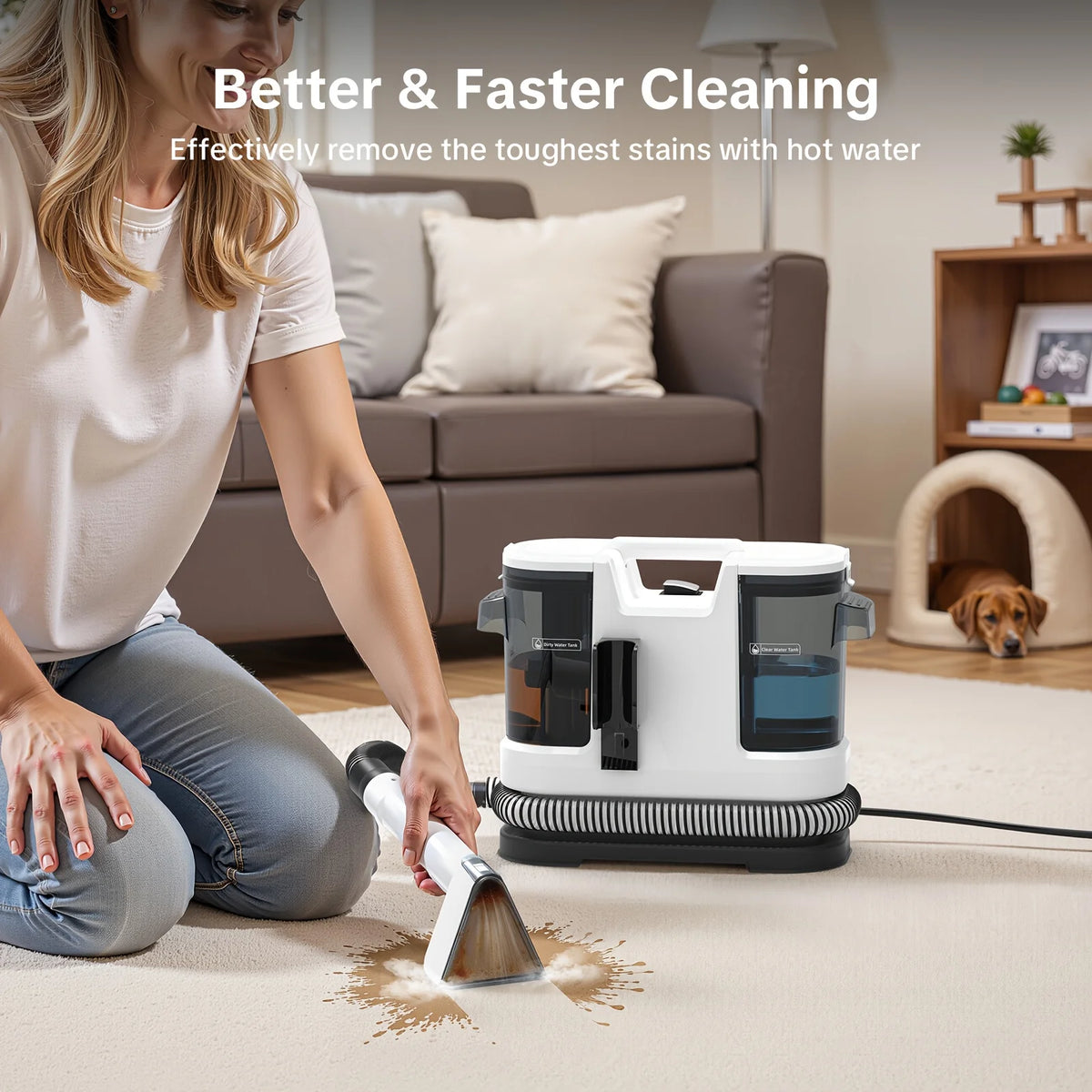 Lubluelu Heated Carpet Cleaner With Powerful Suction And Self Cleaning