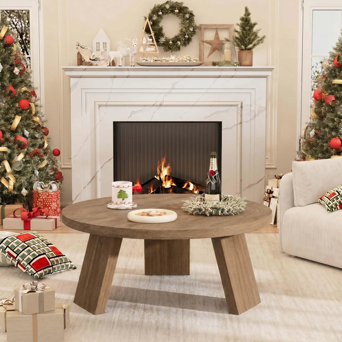HiMISS Modern Coffee Table With Wood Grain And Angled Legs