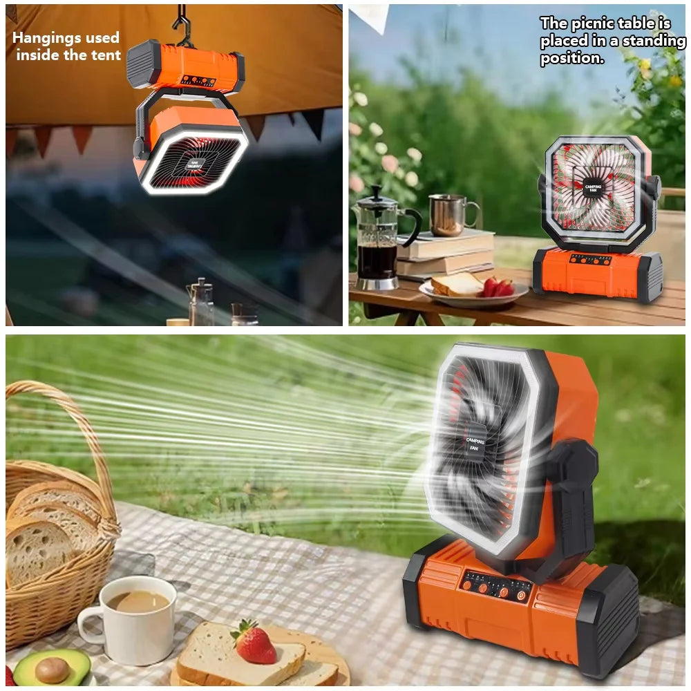 Rechargeable Camping Fan With LED Lantern And Remote Control for Outdoor Use