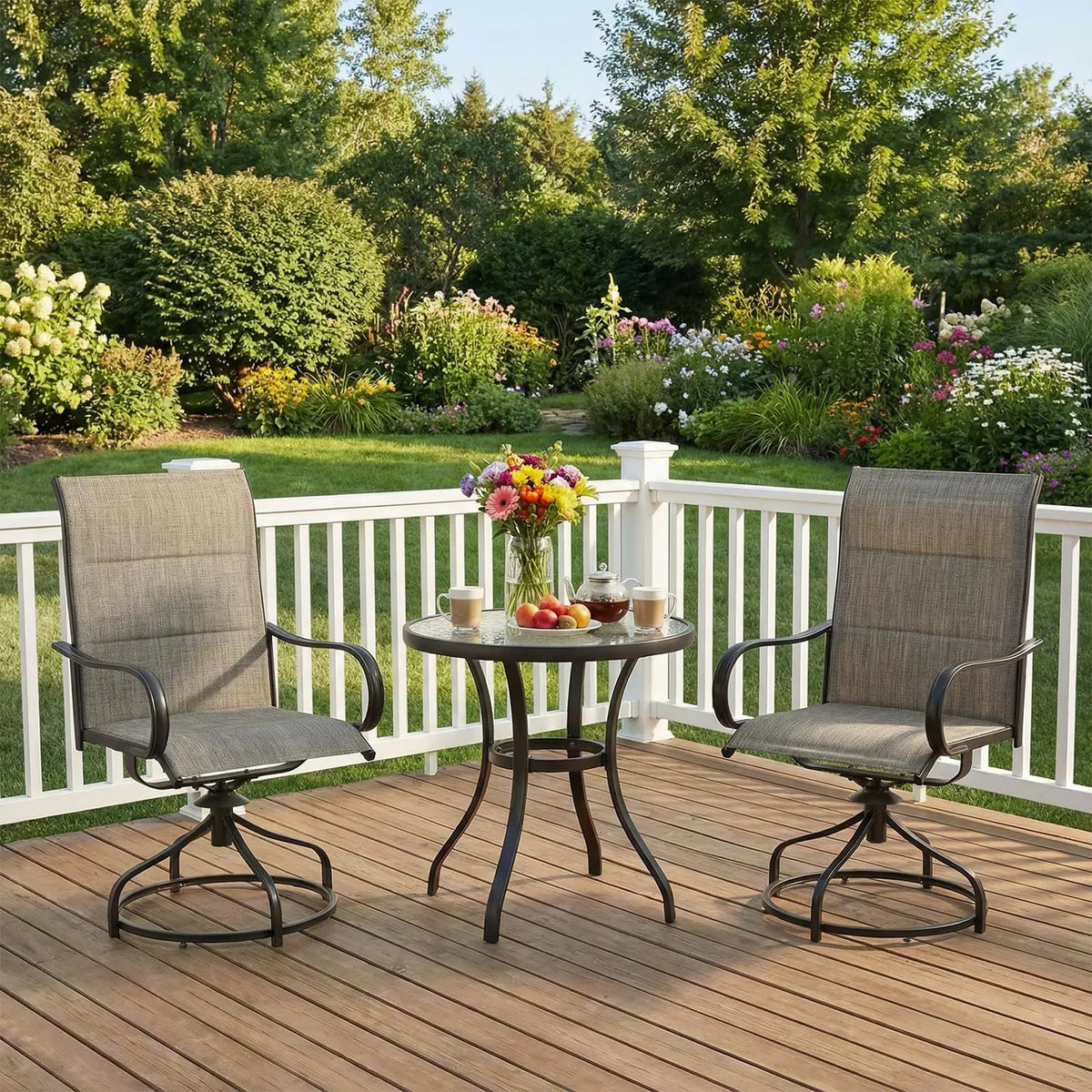 Set of 2 Patio Padded 360° Swivel Chairs with Cushion 24" High Back Armrest Chairs All Weather for Backyard Outdoor 330LBS
