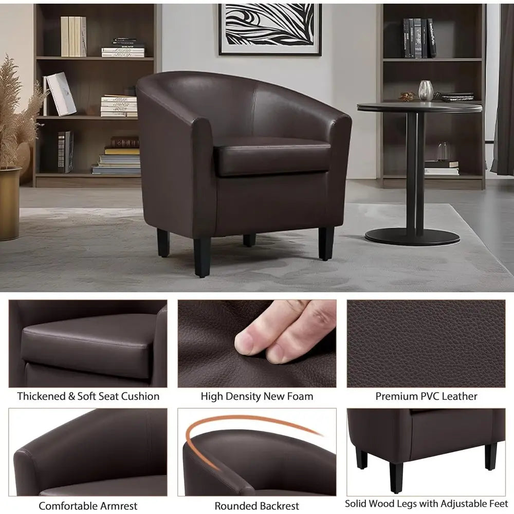 PU Leather Barrel Accent Chairs With Soft Padded Club Seating