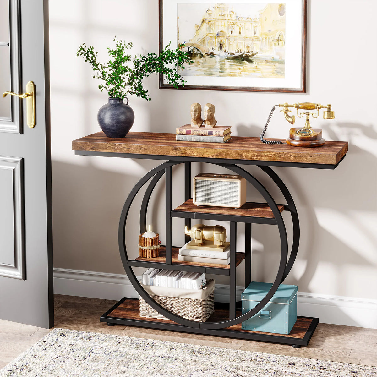 Tribesigns Four Tier Industrial Console Table With Storage