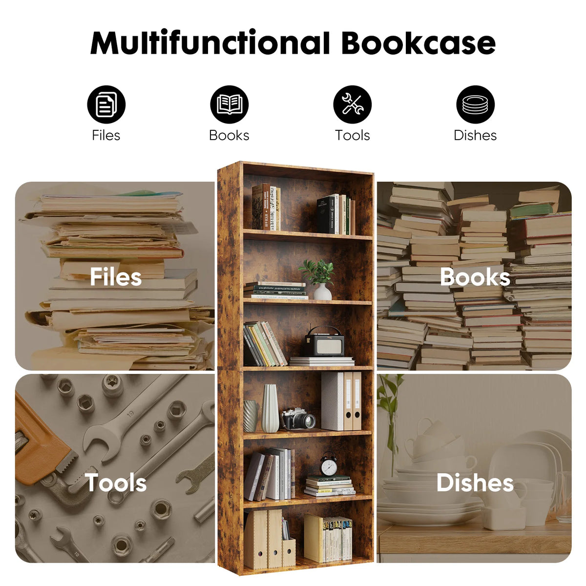 JHK Modern Wooden Bookcase With Open Shelf Storage