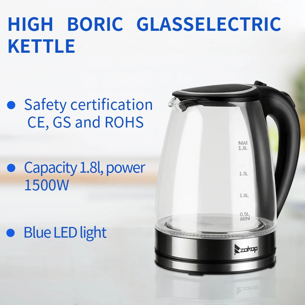 ZOKOP Electric Glass Kettle With Automatic Shutoff Safety Protection