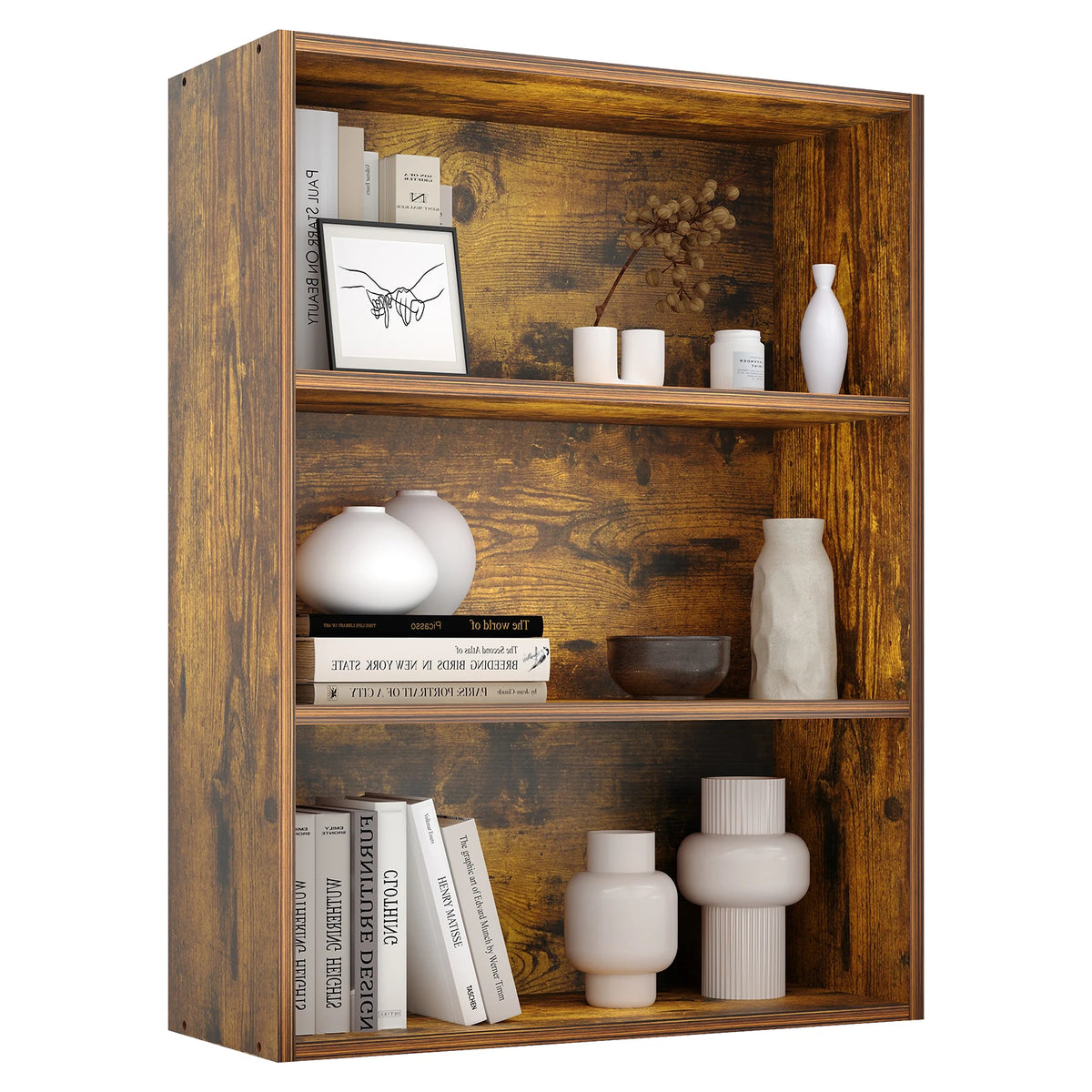 MCQ Wooden Bookshelf With Graduated Shelves For Home Storage
