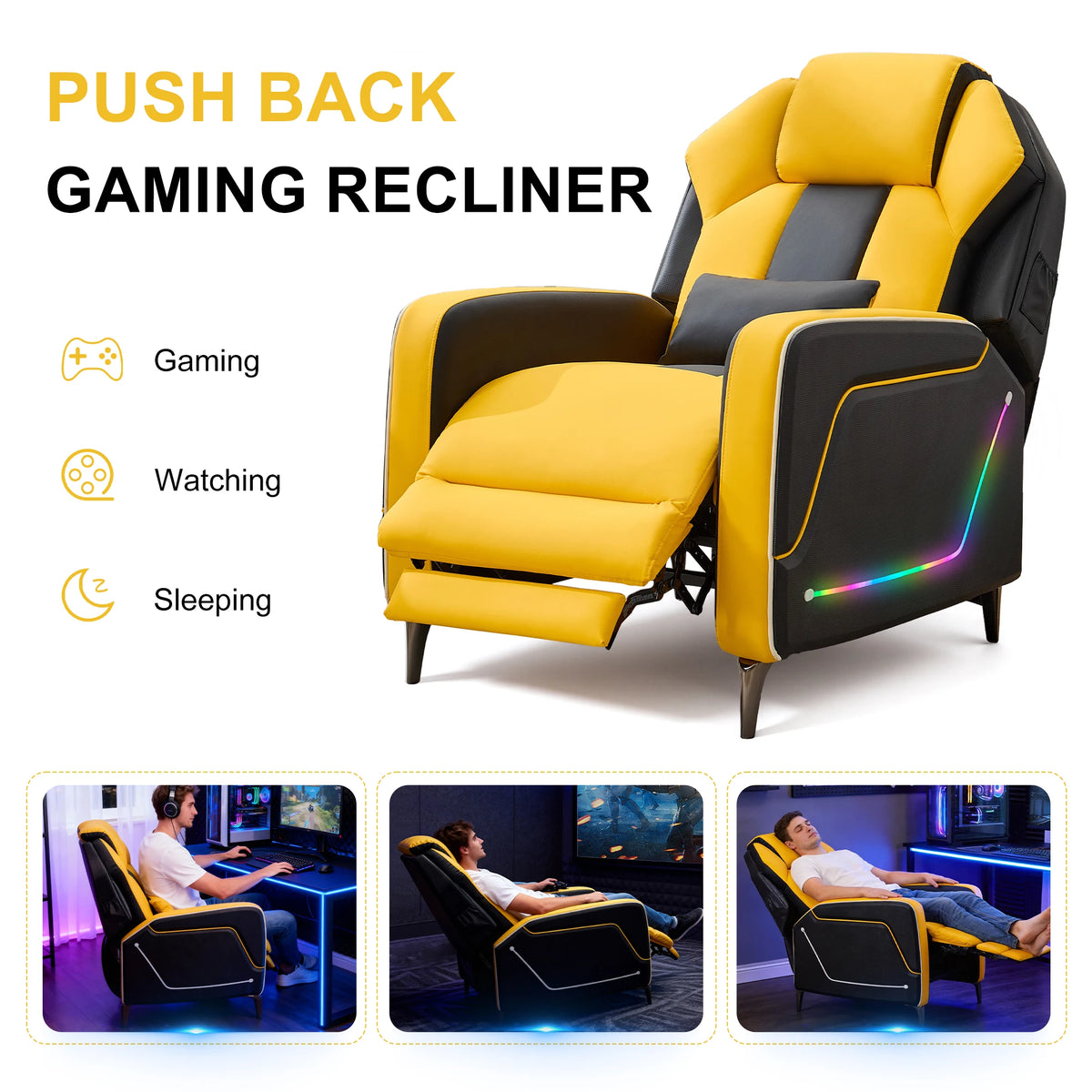TCGBKAF Ergonomic Gaming Recliner Chair With Footrest And Lumbar Pillow