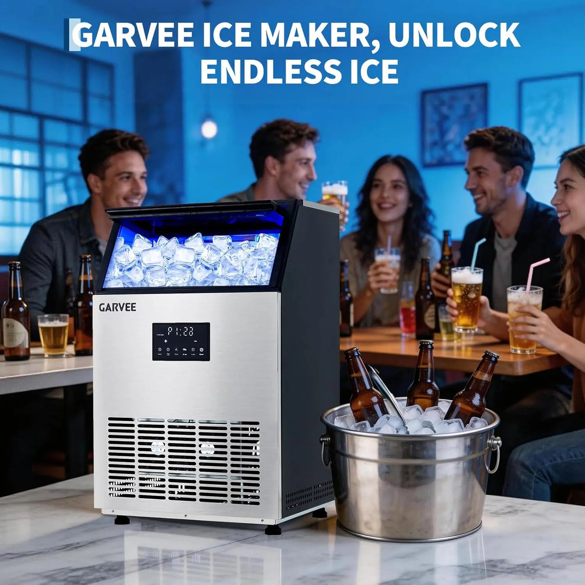 Acekool Commercial Ice Maker With Dual Inlet Self Cleaning