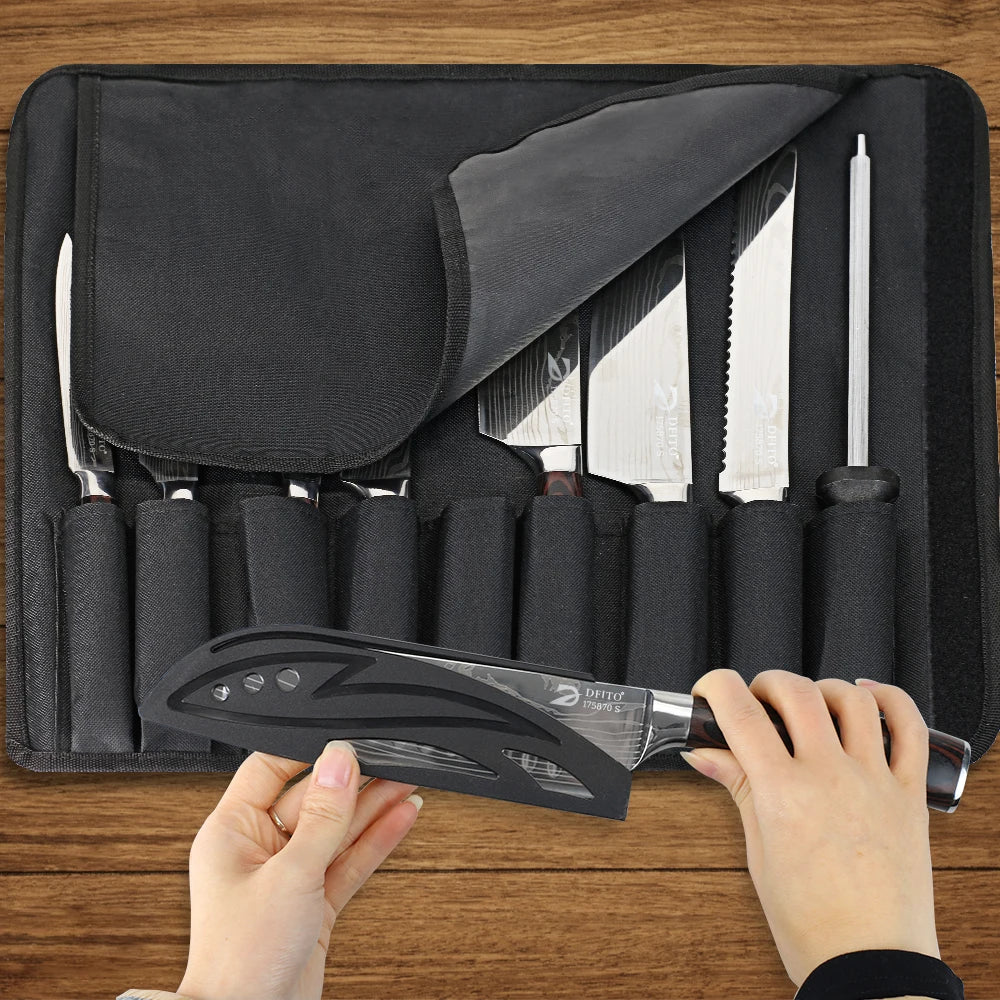 KEPEAK Stainless Steel Kitchen Knife Set With Chef Santoku Cleaver