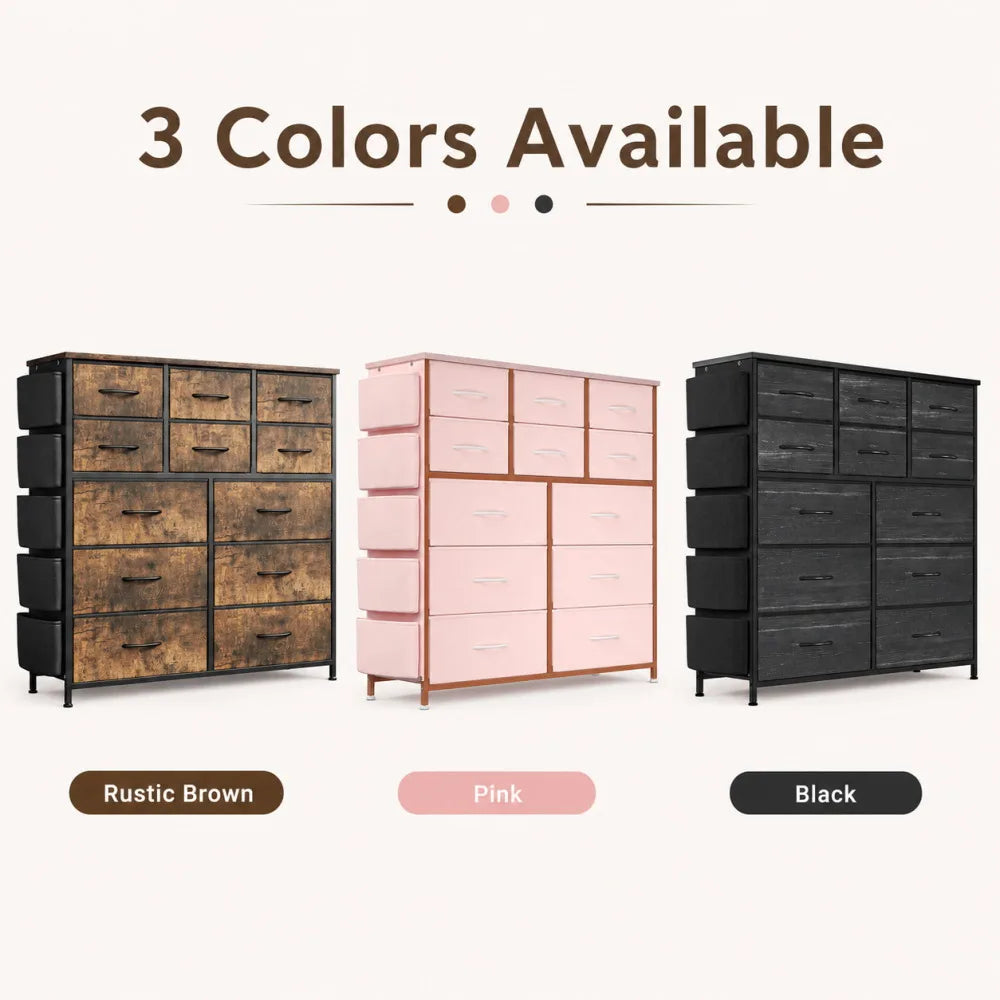 ANIXOL 12 Drawer Fabric Dresser With Wood Top Steel Frame