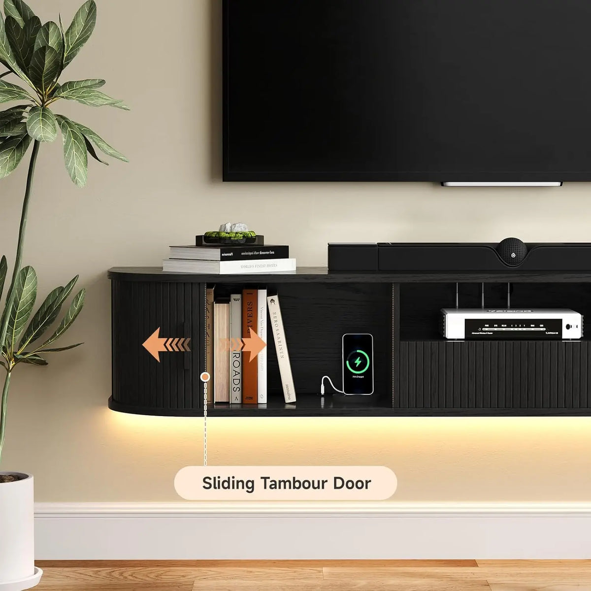 ONBRILL Smart Floating TV Stand With LED Lights And Power