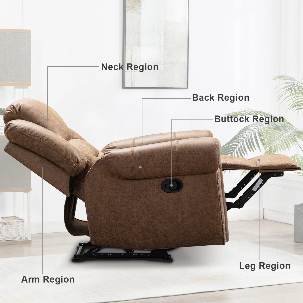 EBELLO Manual Leather Recliner Chair With Comfortable Arms for Living Rooms