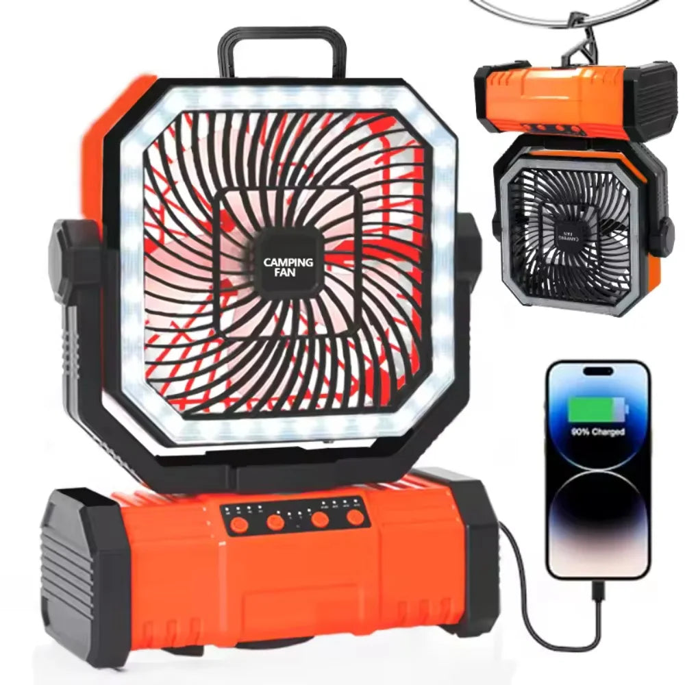 Rechargeable Camping Fan With LED Lantern And Remote Control for Outdoor Use
