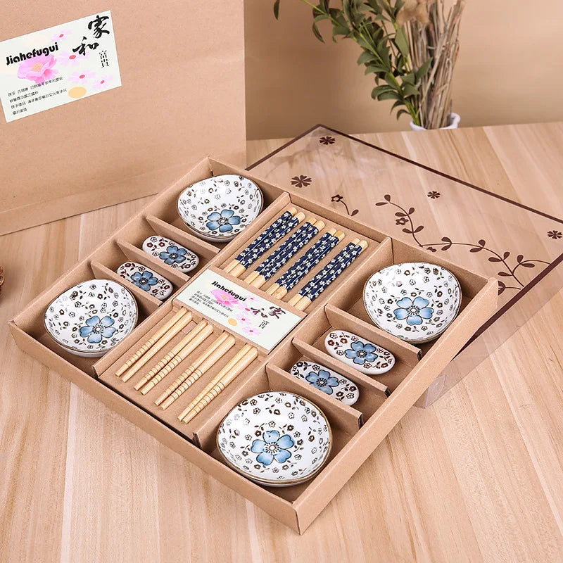 Japanese Cherry Blossom Ceramic Sushi And Sashimi Dish Set