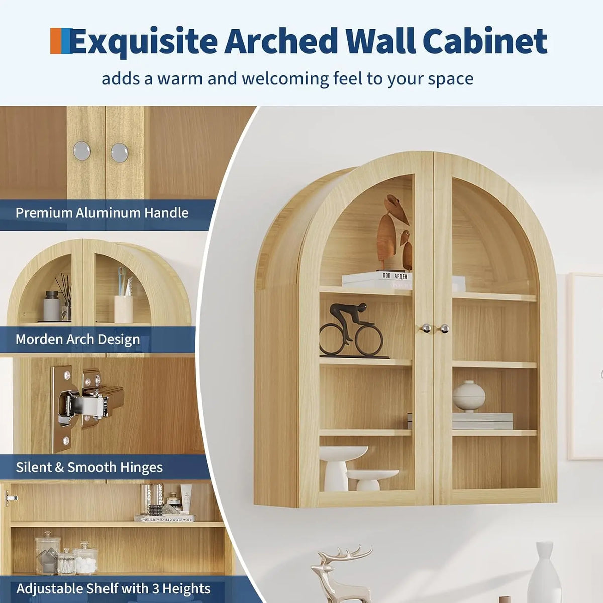 HiMISS Arched Bathroom Wall Cabinet With Doors And Adjustable Shelf