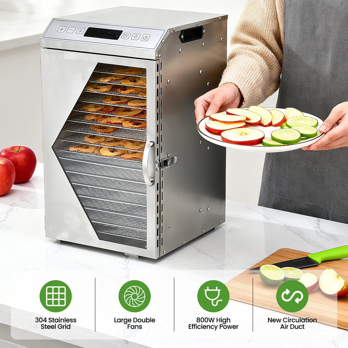 Commercial Food Dehydrator With Stainless Steel Interior And Dual Fans