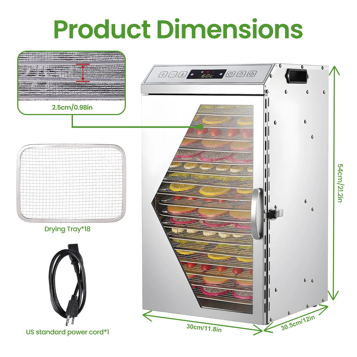 Commercial Food Dehydrator With Stainless Steel Interior And Dual Fans