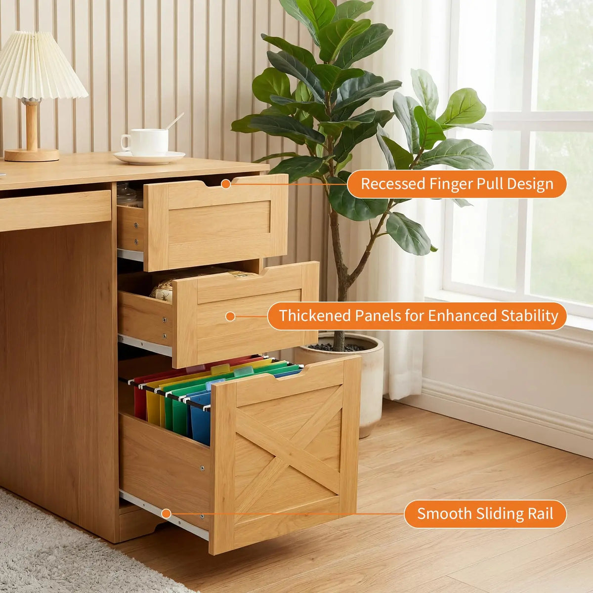 HiMISS Farmhouse Office Desk With Drawers And Charging Station