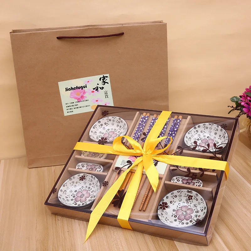 Japanese Cherry Blossom Ceramic Sushi And Sashimi Dish Set