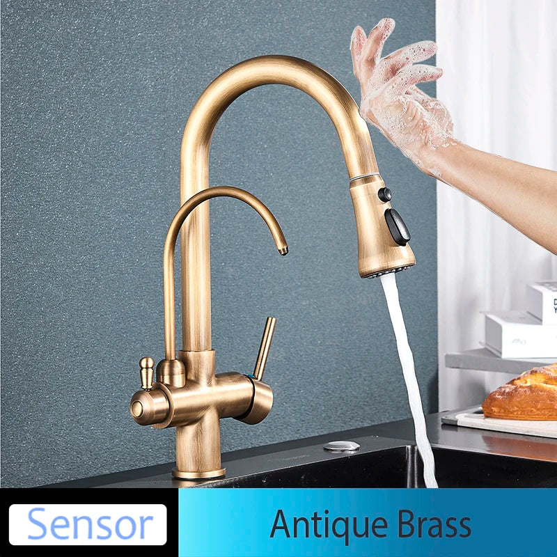 Onyzpily Touch Sensor Pull Out Kitchen Faucet Hot Cold Mixer