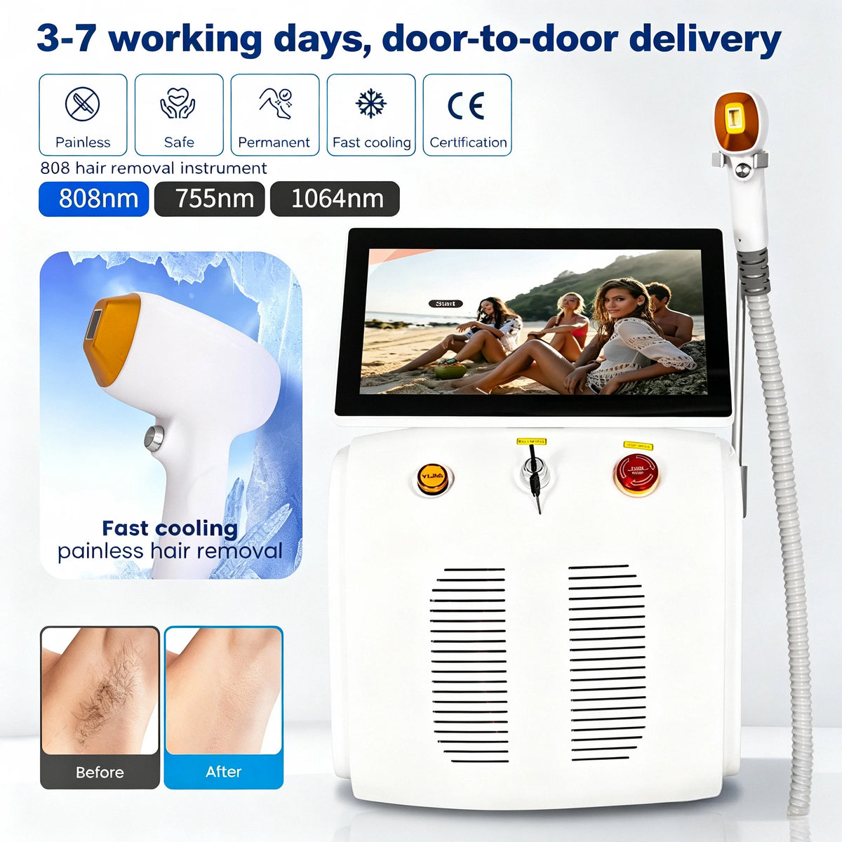 808nm Diode Laser Semiconductor Hair Removal Machine 5000W Ice Cold Permanent Hair Removal Beauty And Hairdressing Equipment CE