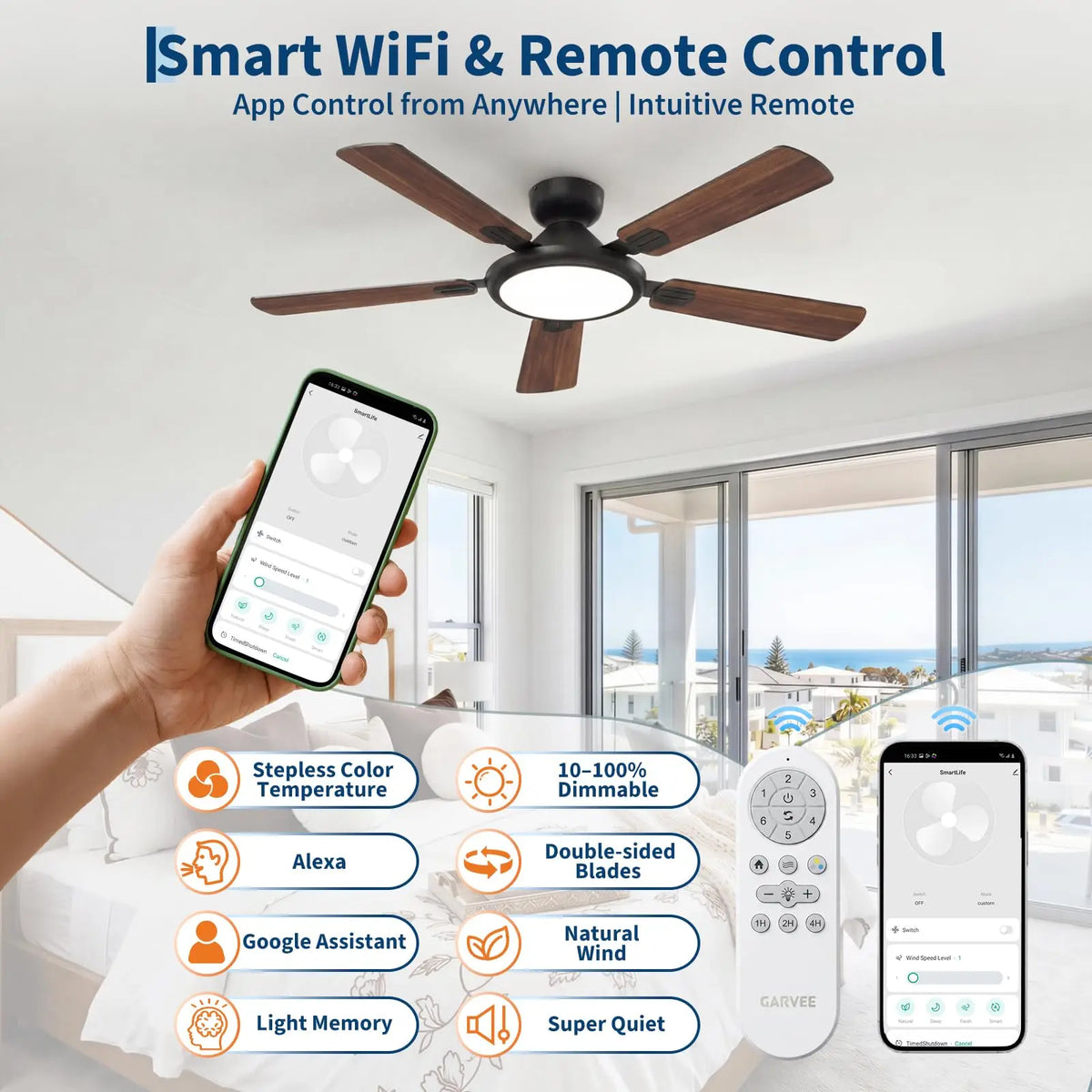 Adoolla Smart Ceiling Fan With Lights Alexa WiFi Remote